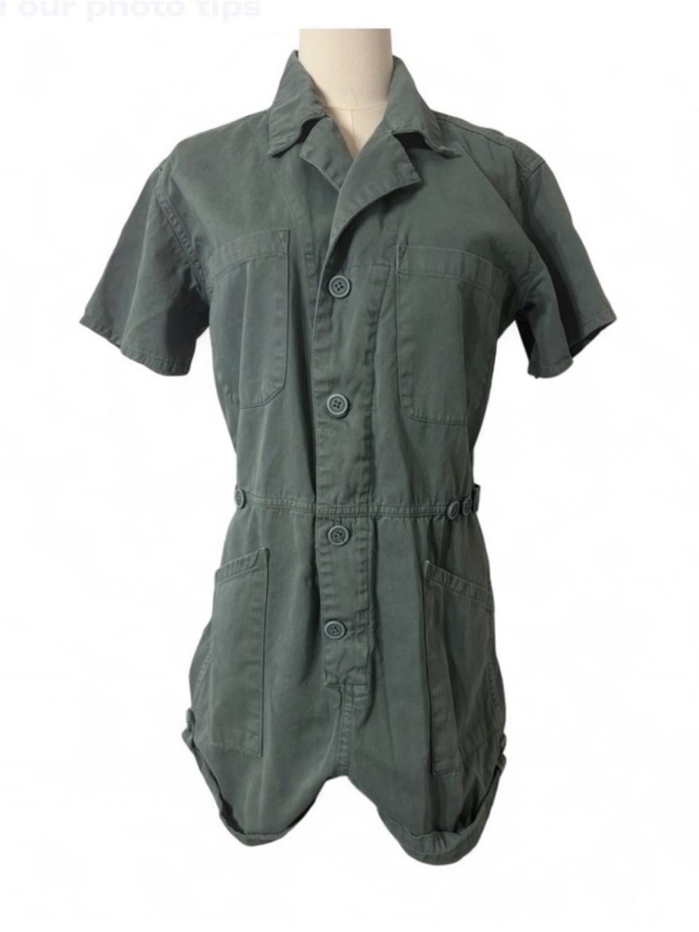 Pistola Grover Olive Green Short Sleeve Utility Romper